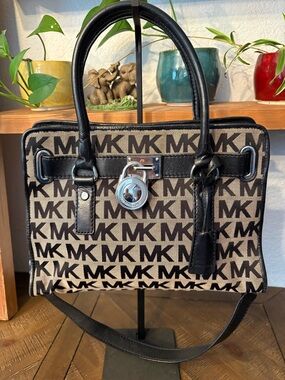 Michael Kors MK Logo Satchel with Silver Hardware Like New